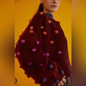 Burgundy Rainbow Dots Cardigan